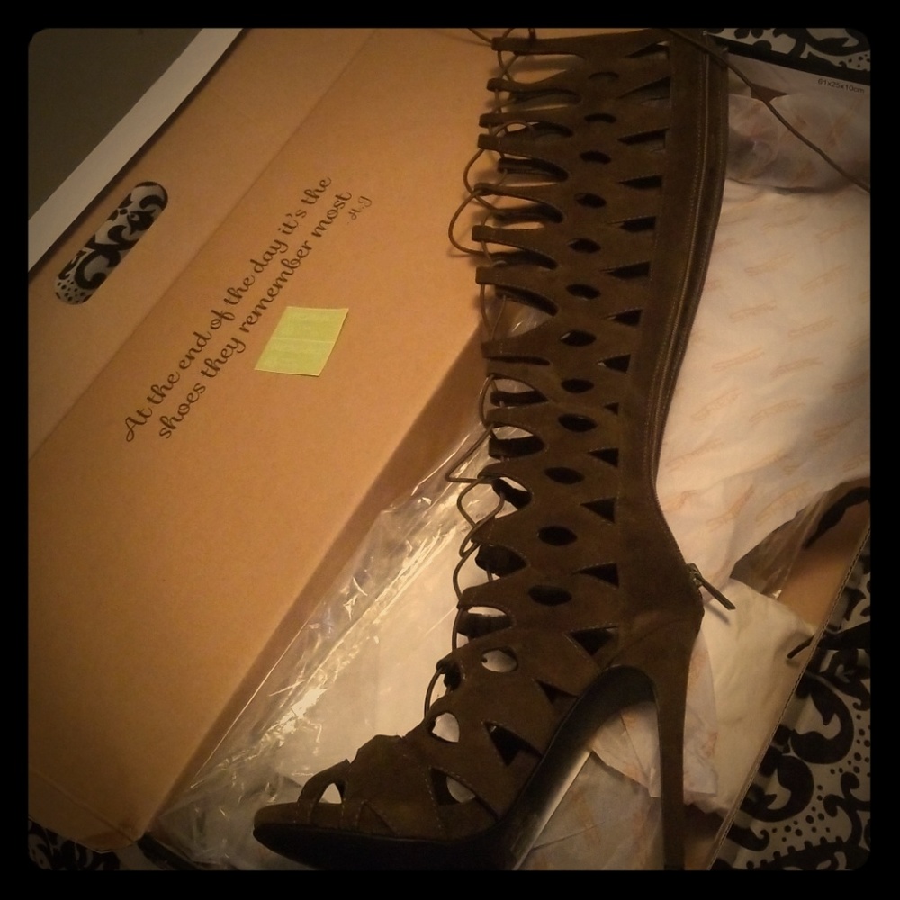 Olive green high heels